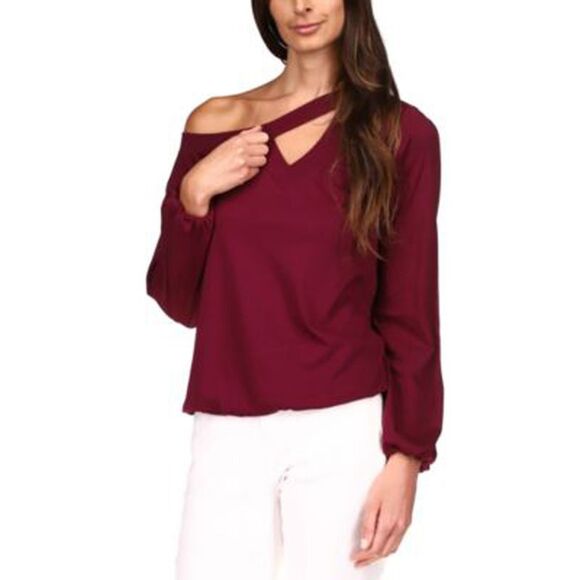Michael Kors One-shoulder Keyhole Top In Dark Ruby - PL - Picture 2 of 3